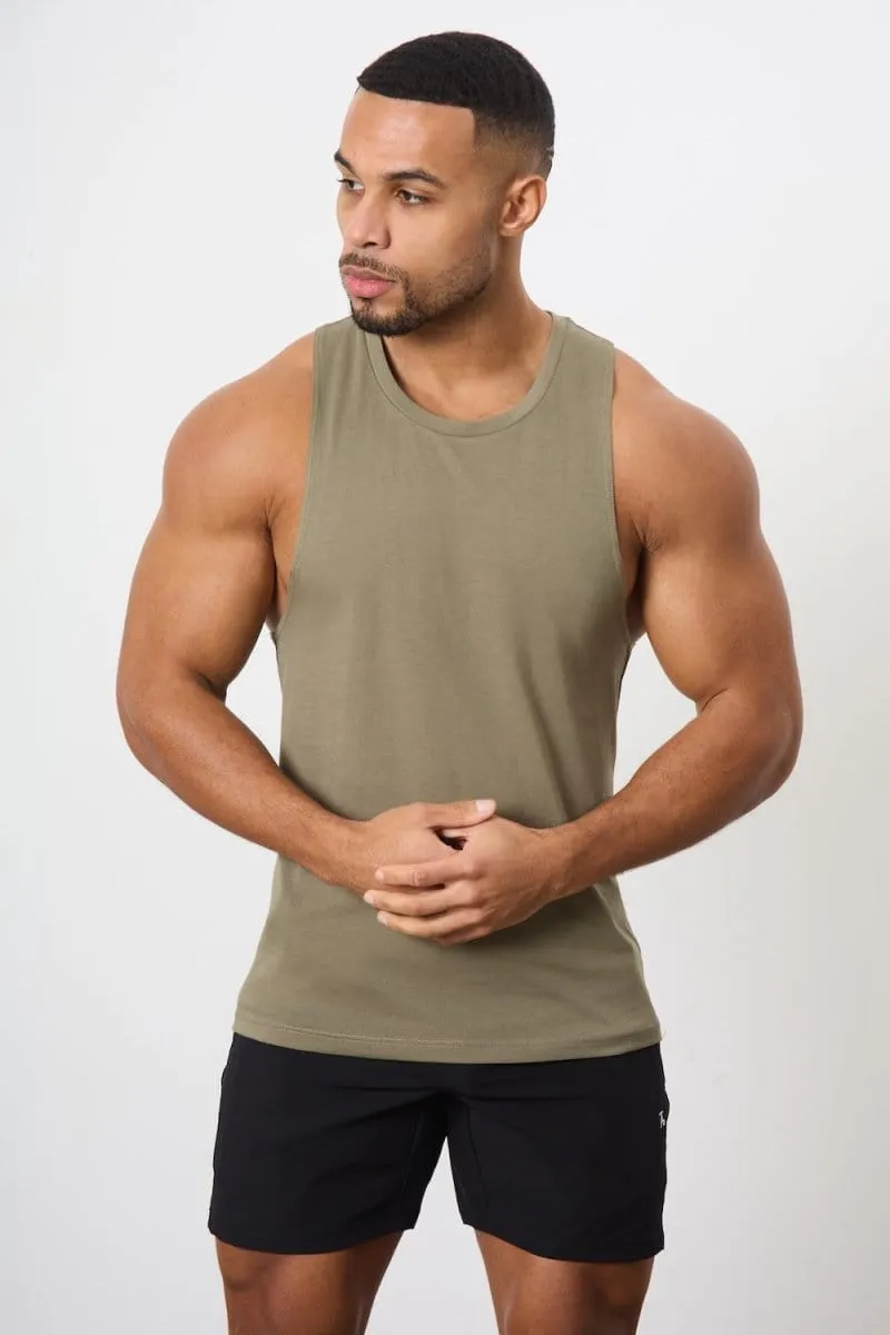 3 Pack Essential Training Tank Top in Black/ Khaki/ Charcoal