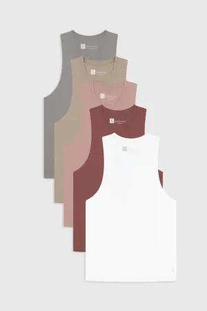 5 Pack Essential Training Tank Top in Mid Grey/ Sand/ Rose/ Wood Rose/ White