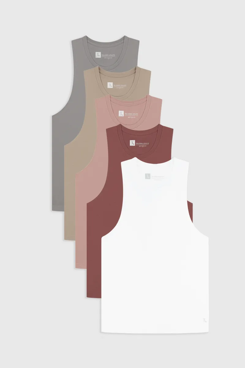 5 Pack Essential Training Tank Top in Mid Grey/ Sand/ Rose/ Wood Rose/ White