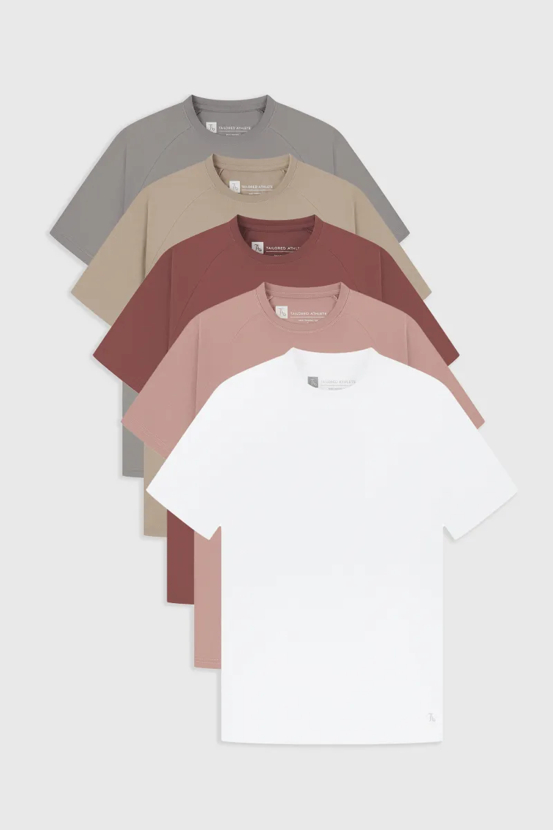 5 Pack Essential Training Top in Mid Grey/ Sand/ Rose/ Wood Rose/ White