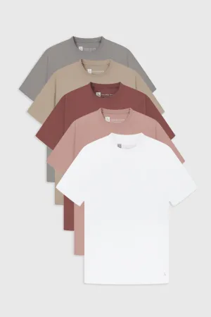 5 Pack Essential Training Top in Mid Grey/ Sand/ Rose/ Wood Rose/ White