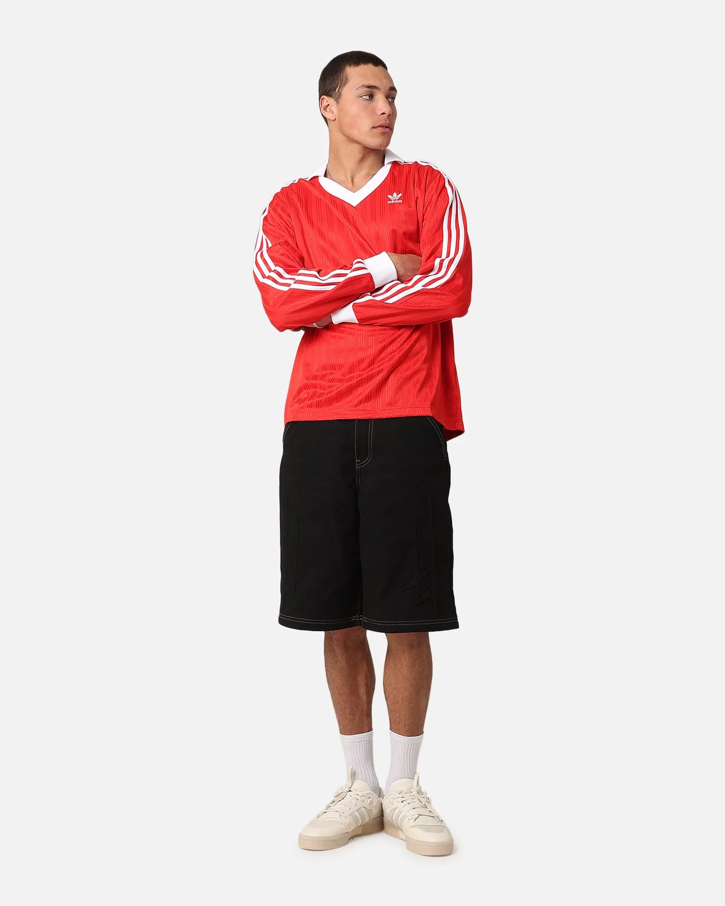 Adidas Pique Long Sleeve Football Polo Shirt Better Scarlet
