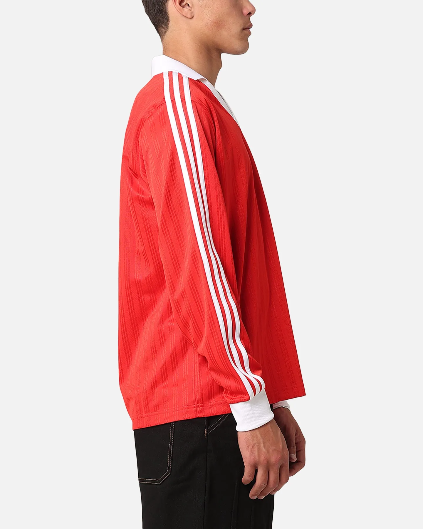 Adidas Pique Long Sleeve Football Polo Shirt Better Scarlet