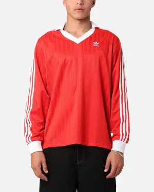 Adidas Pique Long Sleeve Football Polo Shirt Better Scarlet