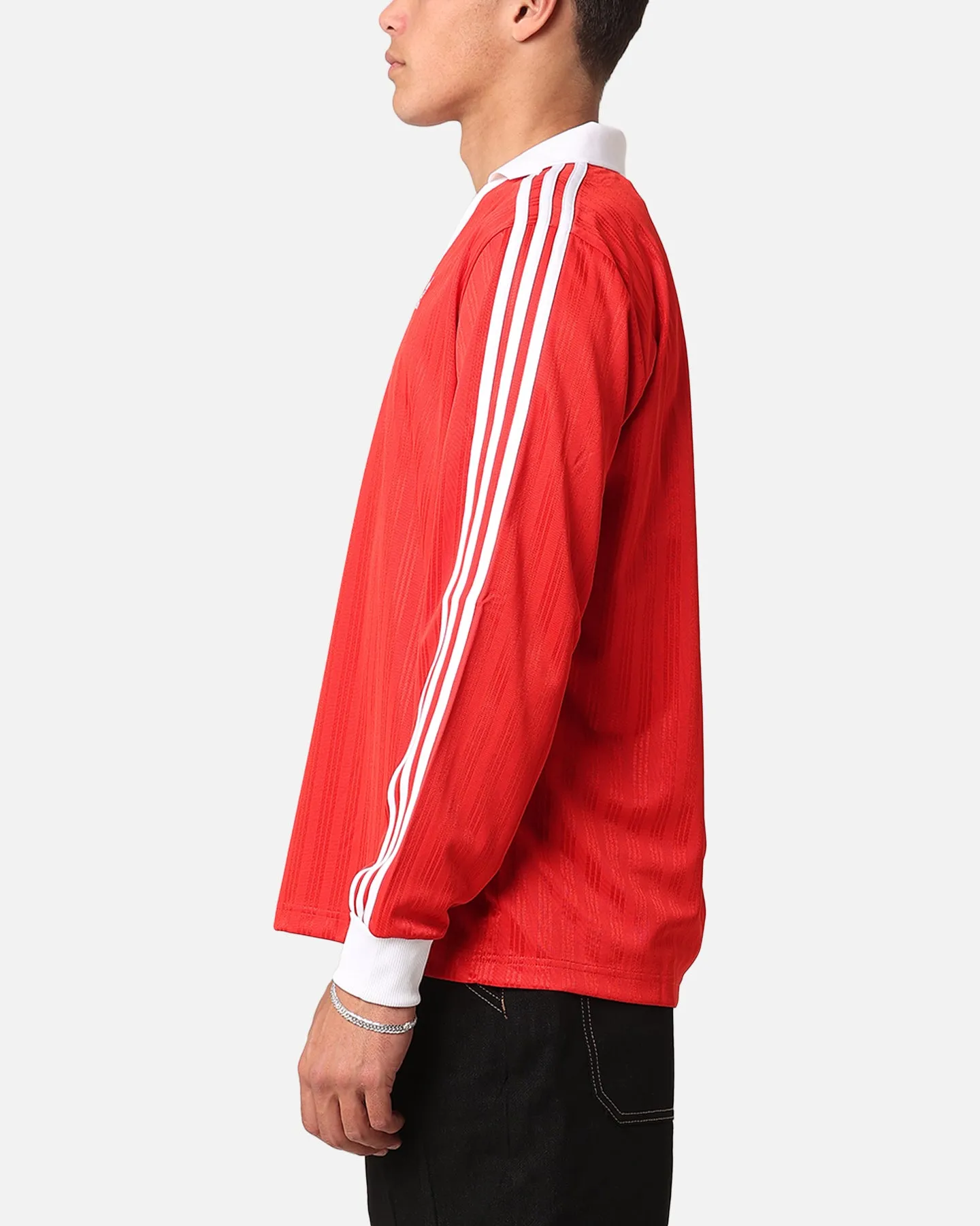Adidas Pique Long Sleeve Football Polo Shirt Better Scarlet