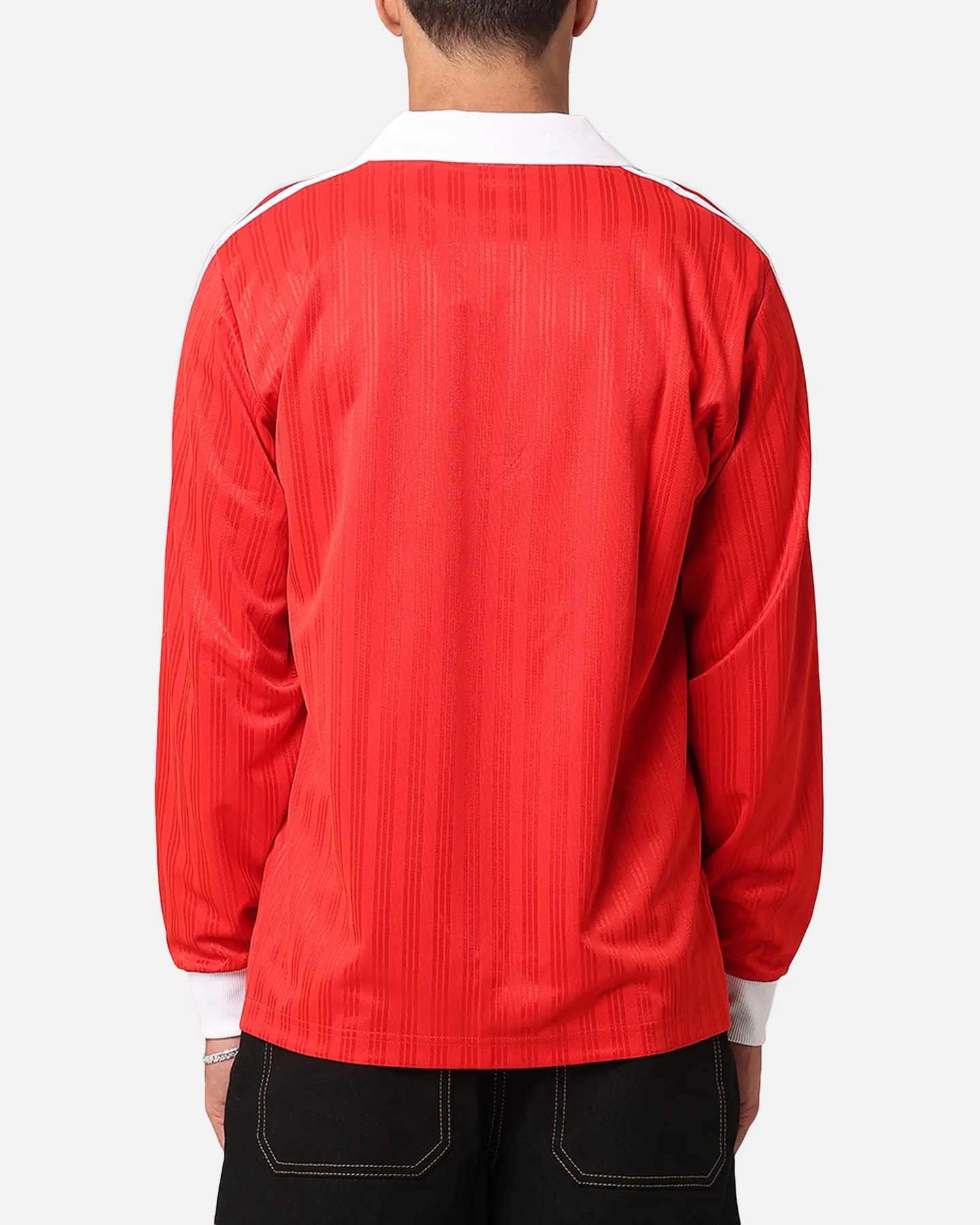 Adidas Pique Long Sleeve Football Polo Shirt Better Scarlet