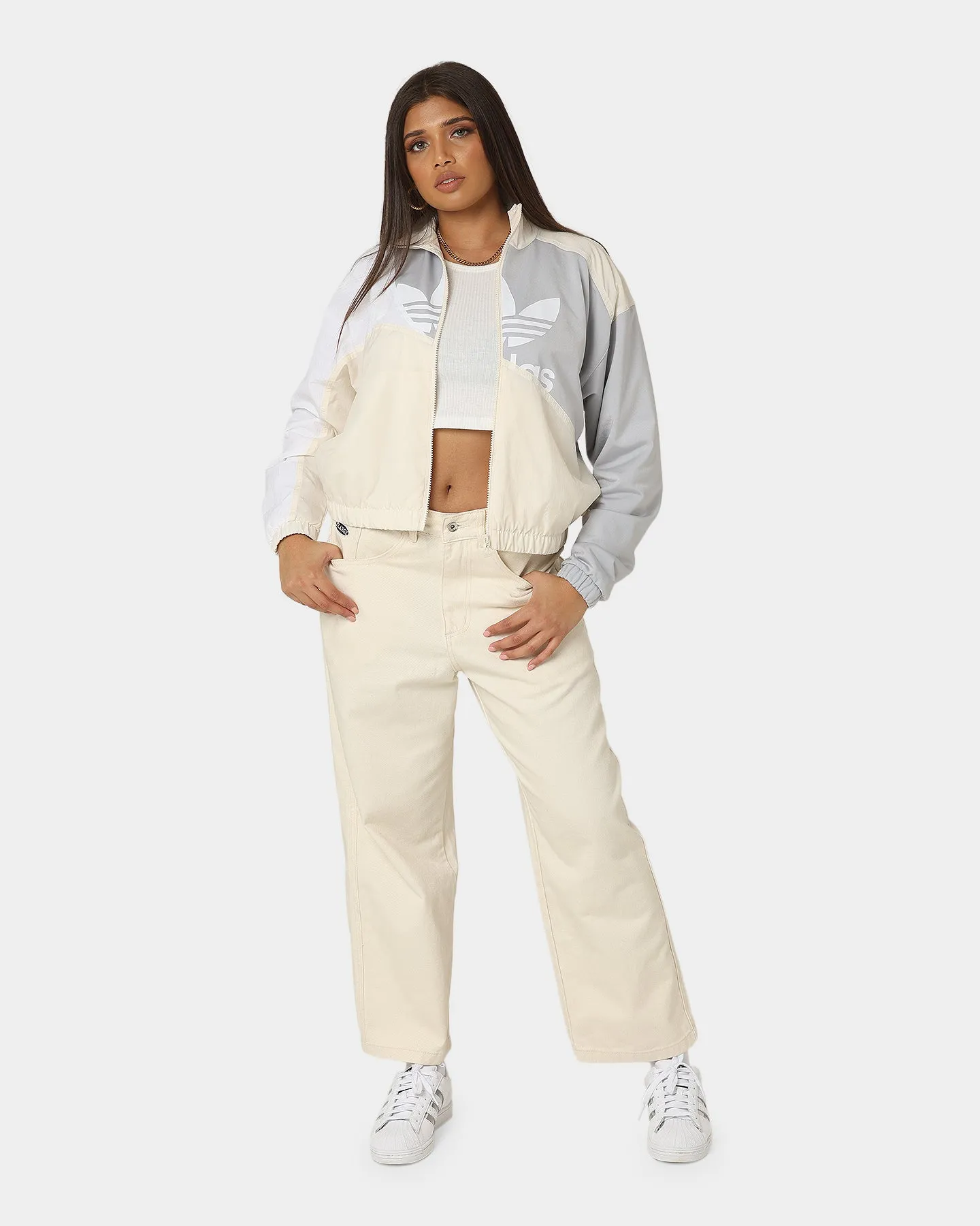 Adidas Women's Adicolor Split Trefoil Track Windbreaker Wonder White
