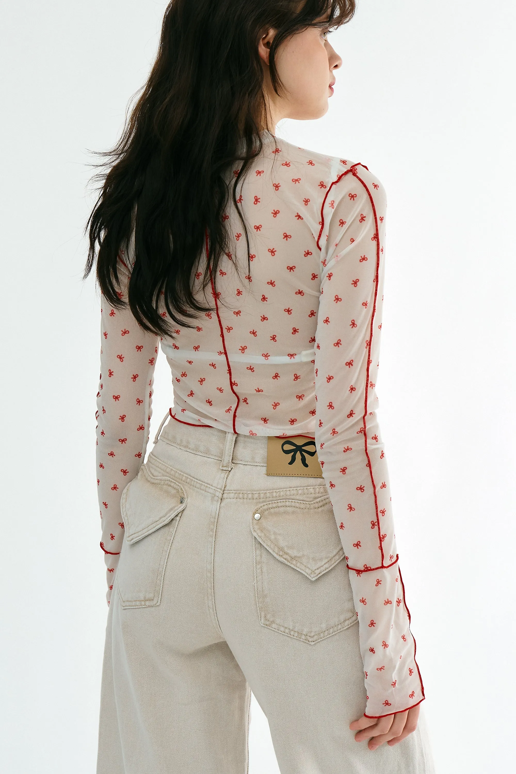 Avani Bow Printed Mesh Top