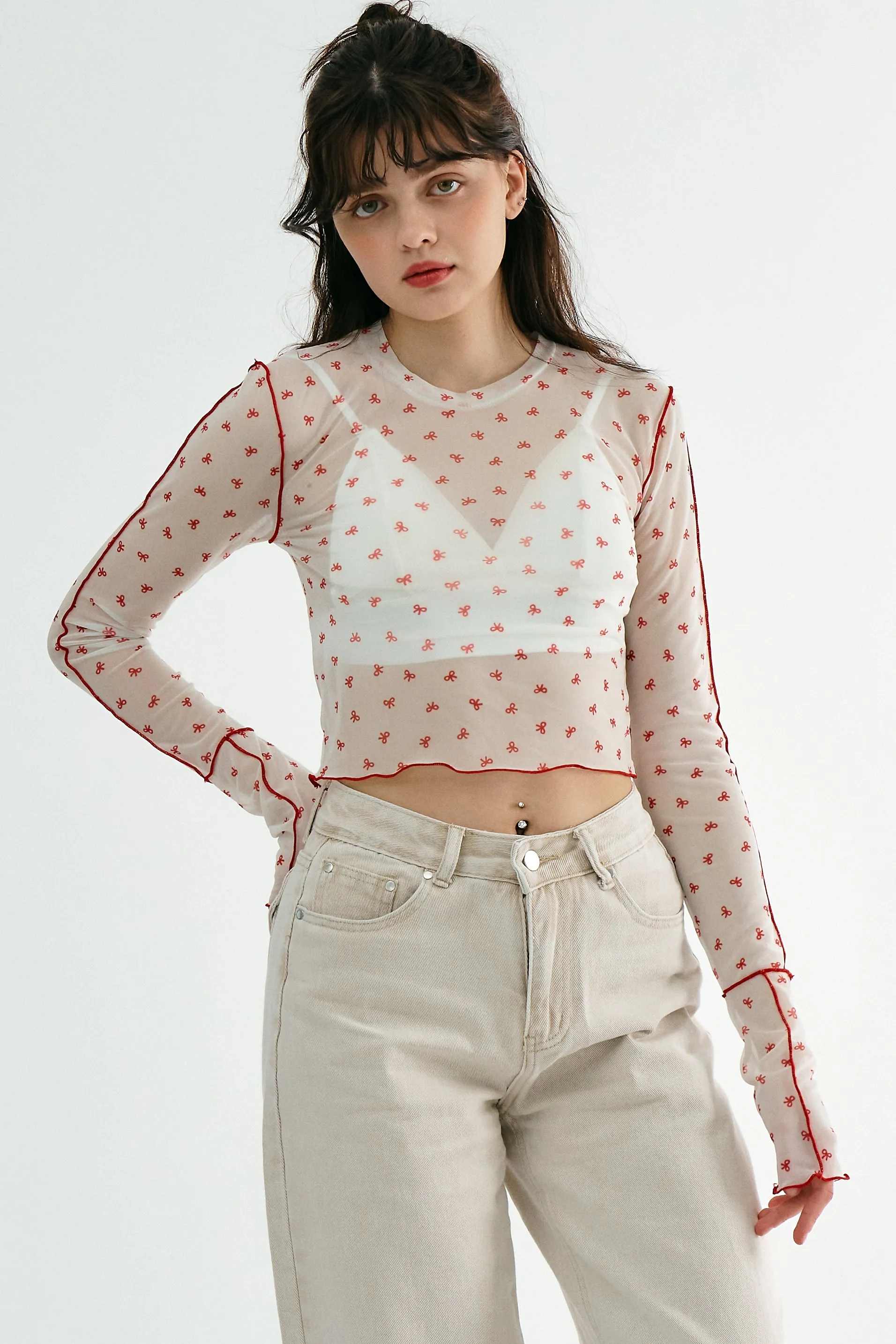 Avani Bow Printed Mesh Top