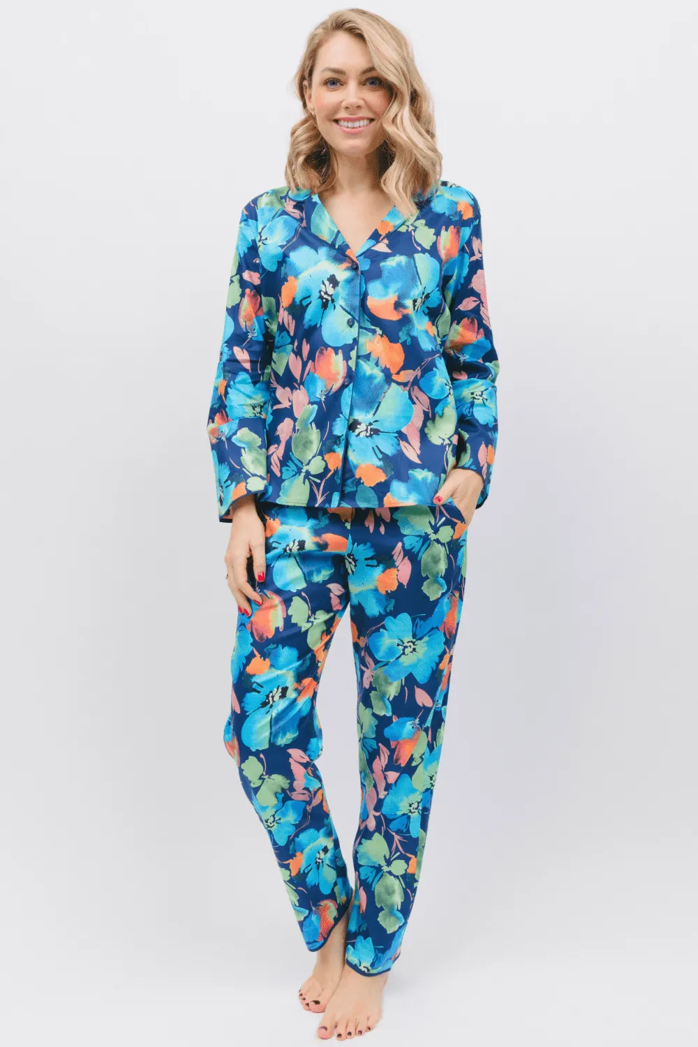 Bea Floral Print Long Sleeve Pyjama Top, Size UK 8