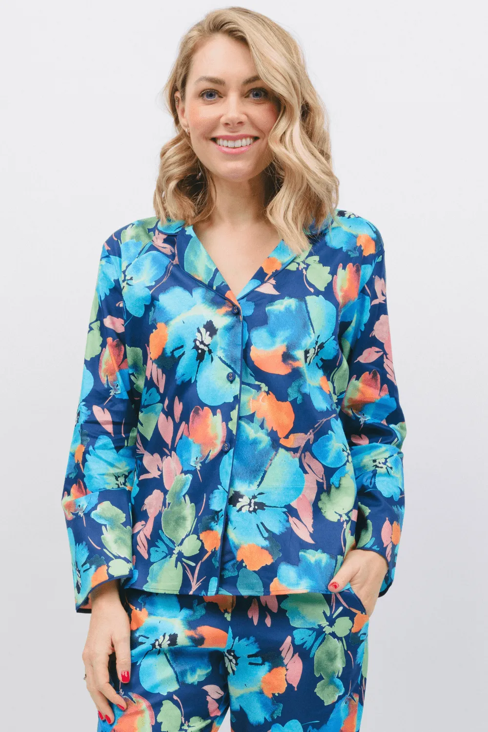 Bea Floral Print Long Sleeve Pyjama Top, Size UK 8