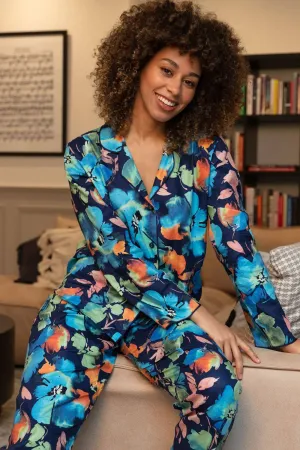 Bea Floral Print Long Sleeve Pyjama Top, Size UK 8