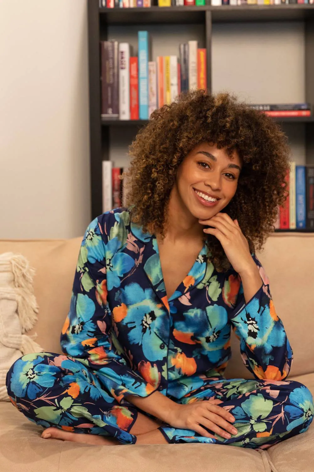Bea Floral Print Long Sleeve Pyjama Top, Size UK 8