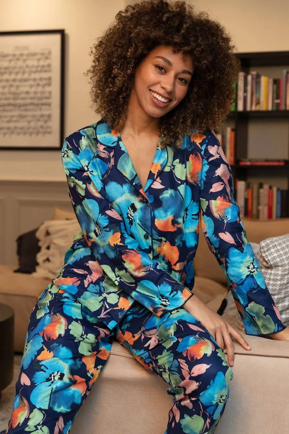Bea Floral Print Long Sleeve Pyjama Top, Size UK 8