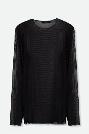 BLACK MESH LONG SLEEVE HIGH CREWNECK