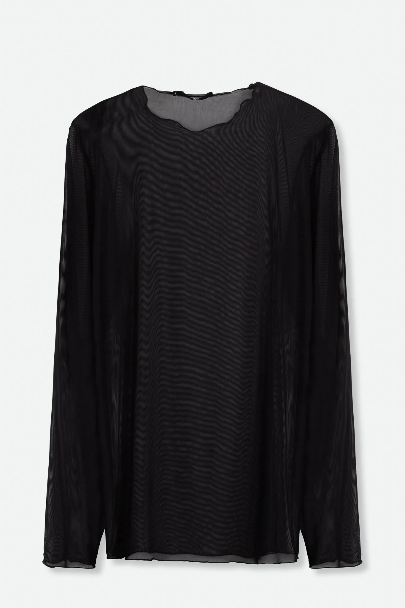 BLACK MESH LONG SLEEVE HIGH CREWNECK