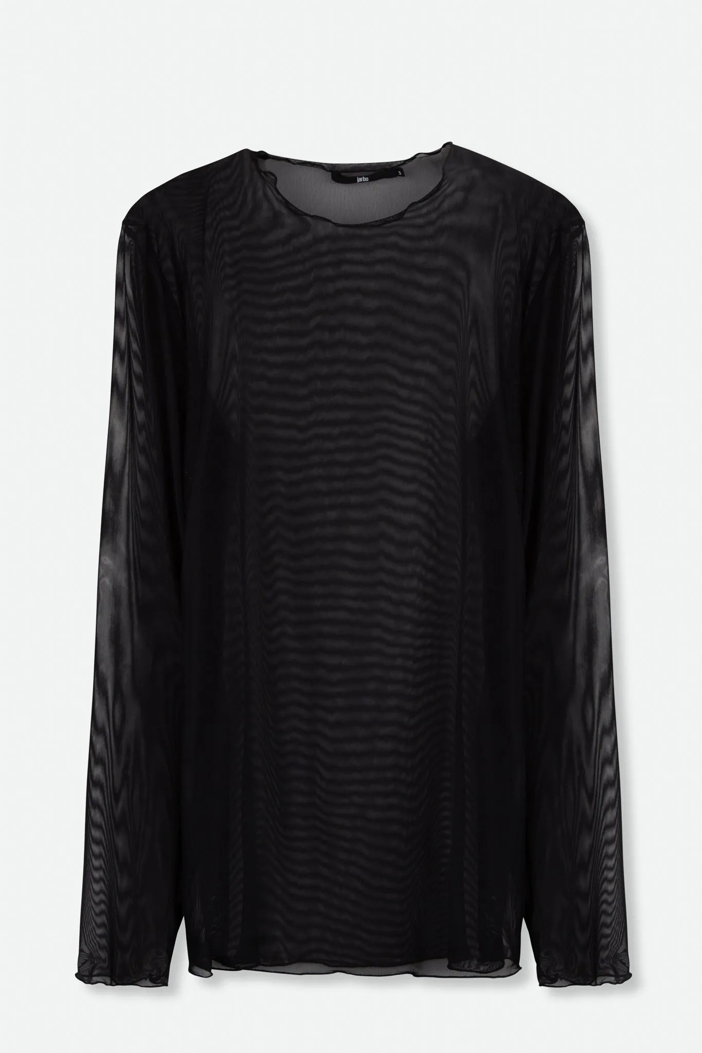BLACK MESH LONG SLEEVE HIGH CREWNECK