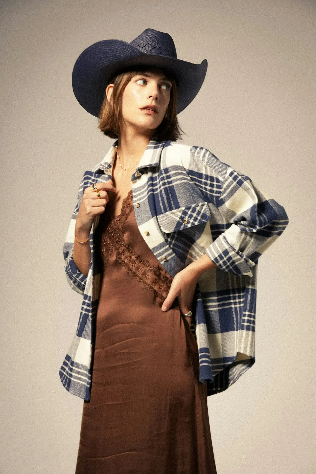 Bowery Women's Classic L/S Flannel - Azure Blue/Whitecap Plaid