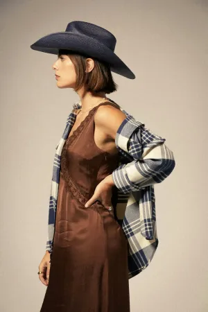 Bowery Women's Classic L/S Flannel - Azure Blue/Whitecap Plaid