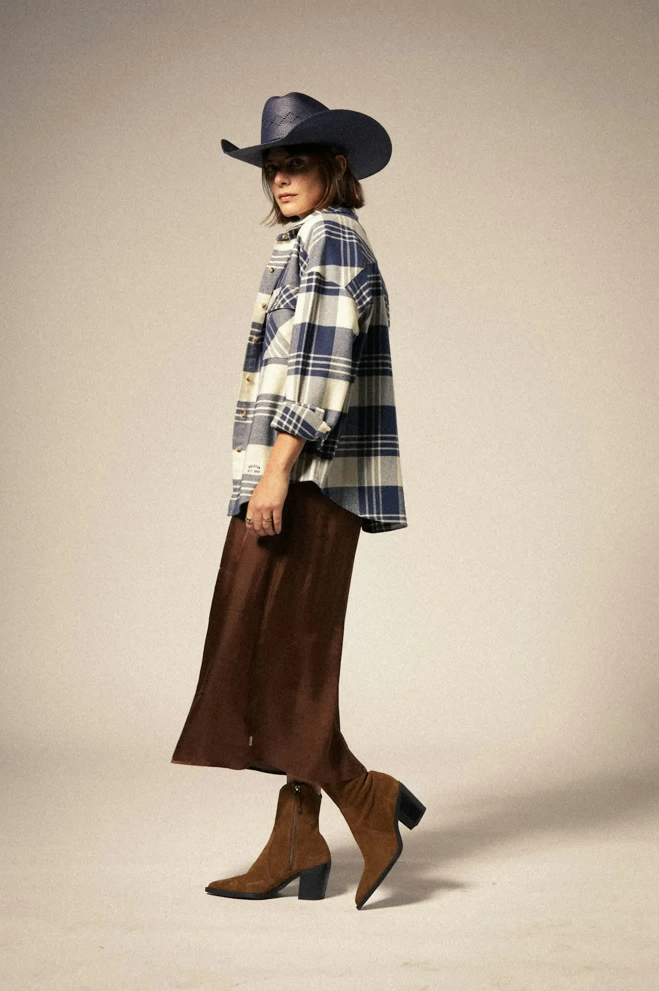 Bowery Women's Classic L/S Flannel - Azure Blue/Whitecap Plaid