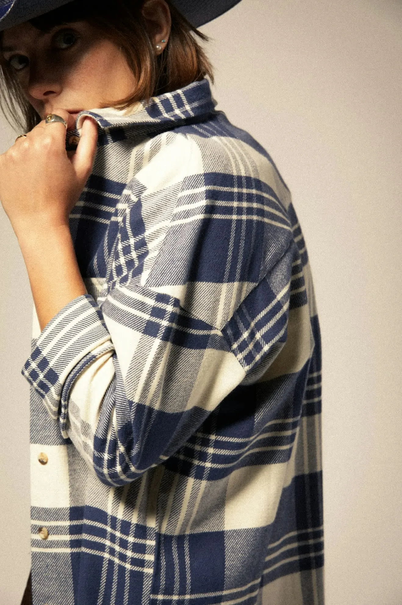 Bowery Women's Classic L/S Flannel - Azure Blue/Whitecap Plaid