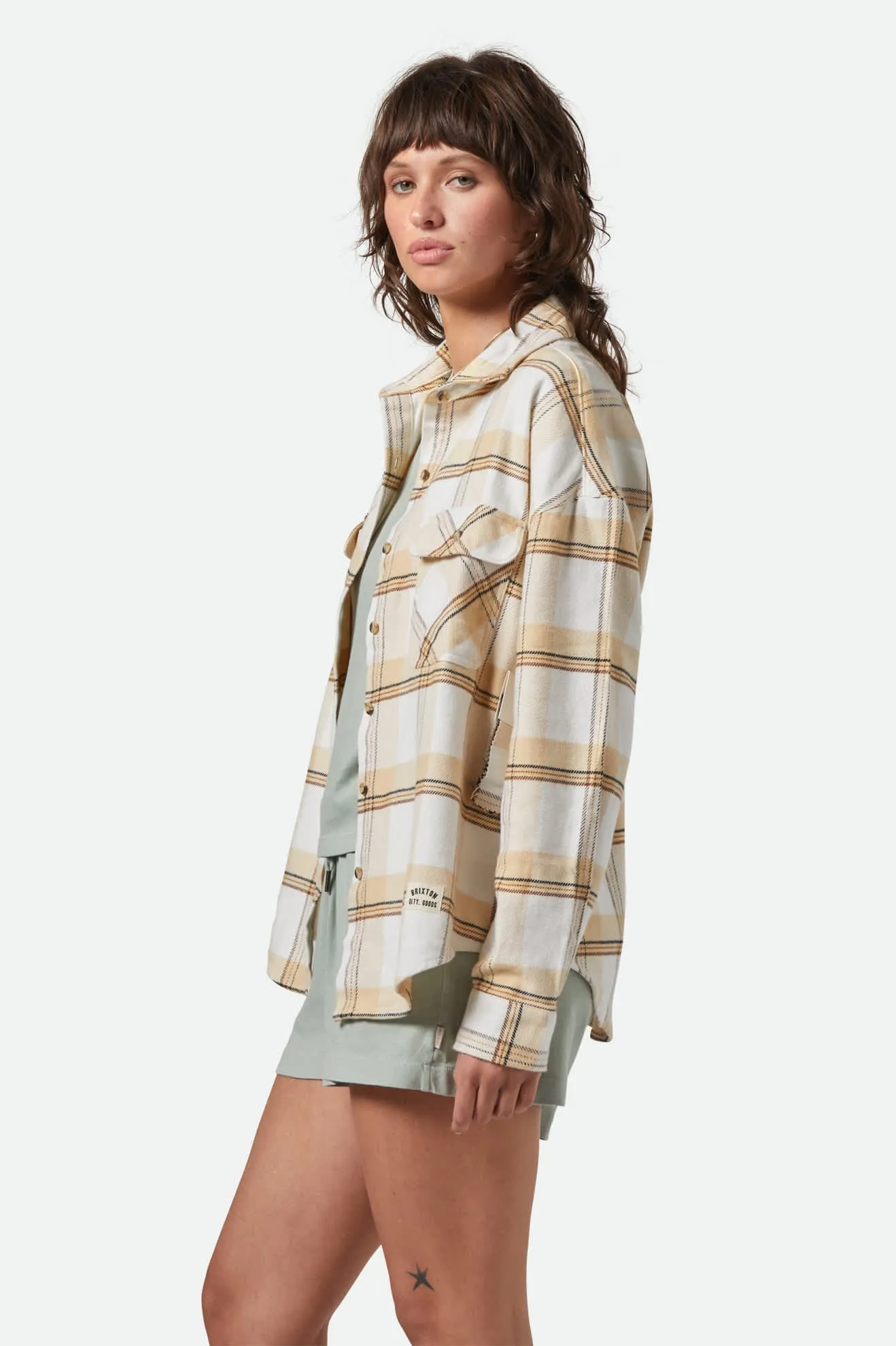 Bowery Women's Classic L/S Flannel - Off White/Semolina/Washed Copper Plaid