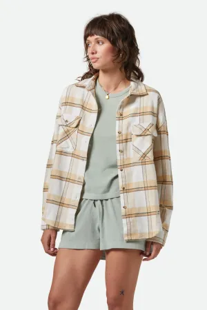 Bowery Women's Classic L/S Flannel - Off White/Semolina/Washed Copper Plaid