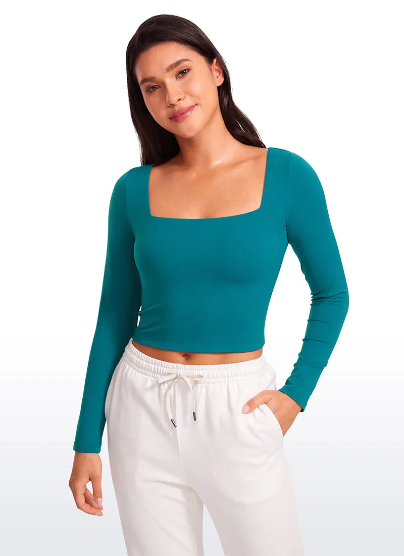 Butterluxe Double Lined Cropped Long Sleeves Square Neck