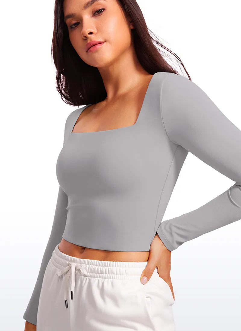 Butterluxe Double Lined Cropped Long Sleeves Square Neck