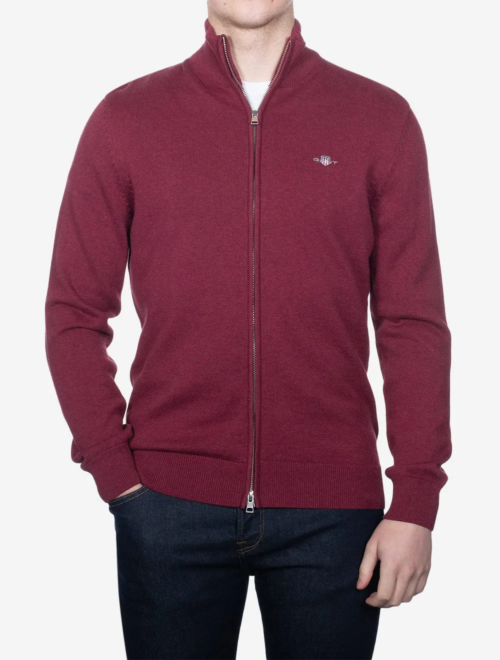 Casual Cotton Zip Cardigan Plumped Red