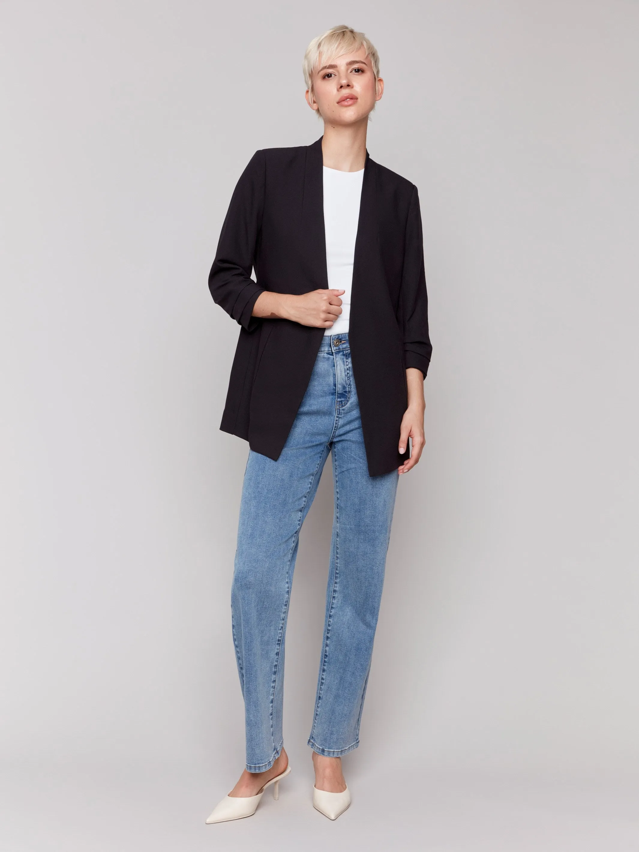 Crepe Open Front Blazer - Black