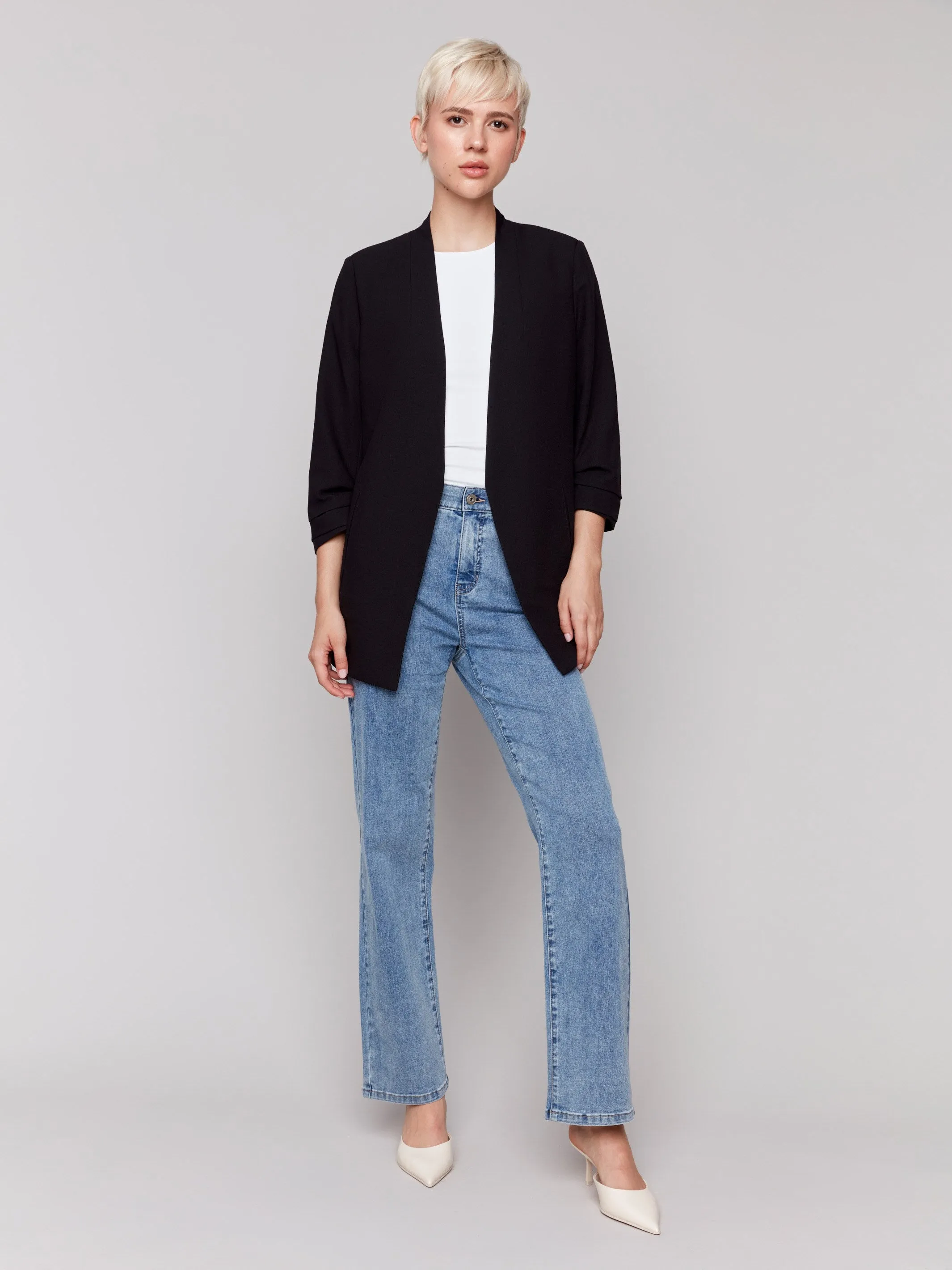 Crepe Open Front Blazer - Black
