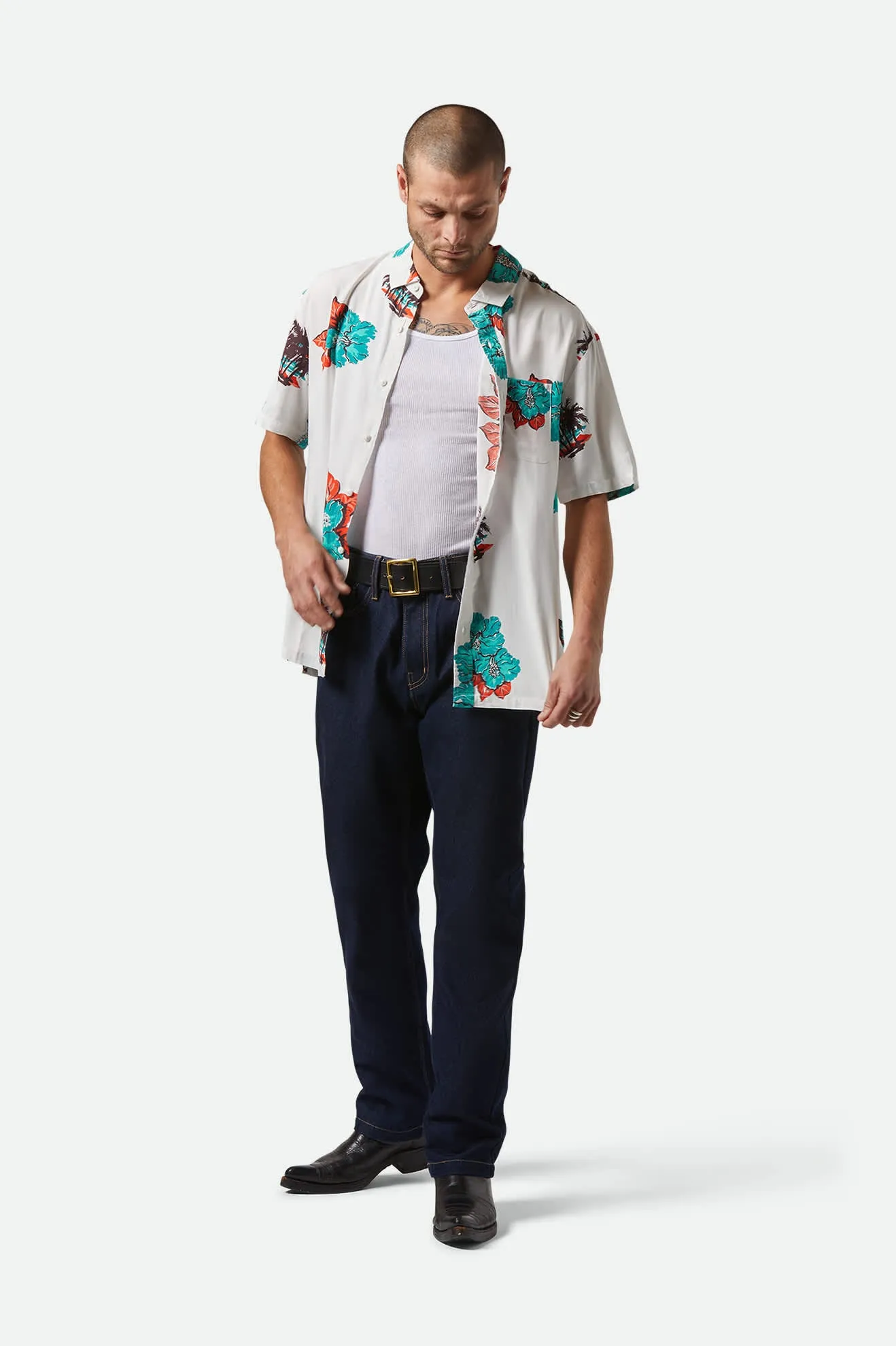 CRU Print Relaxed S/S Shirt - Off White/Aquatic Green Floral