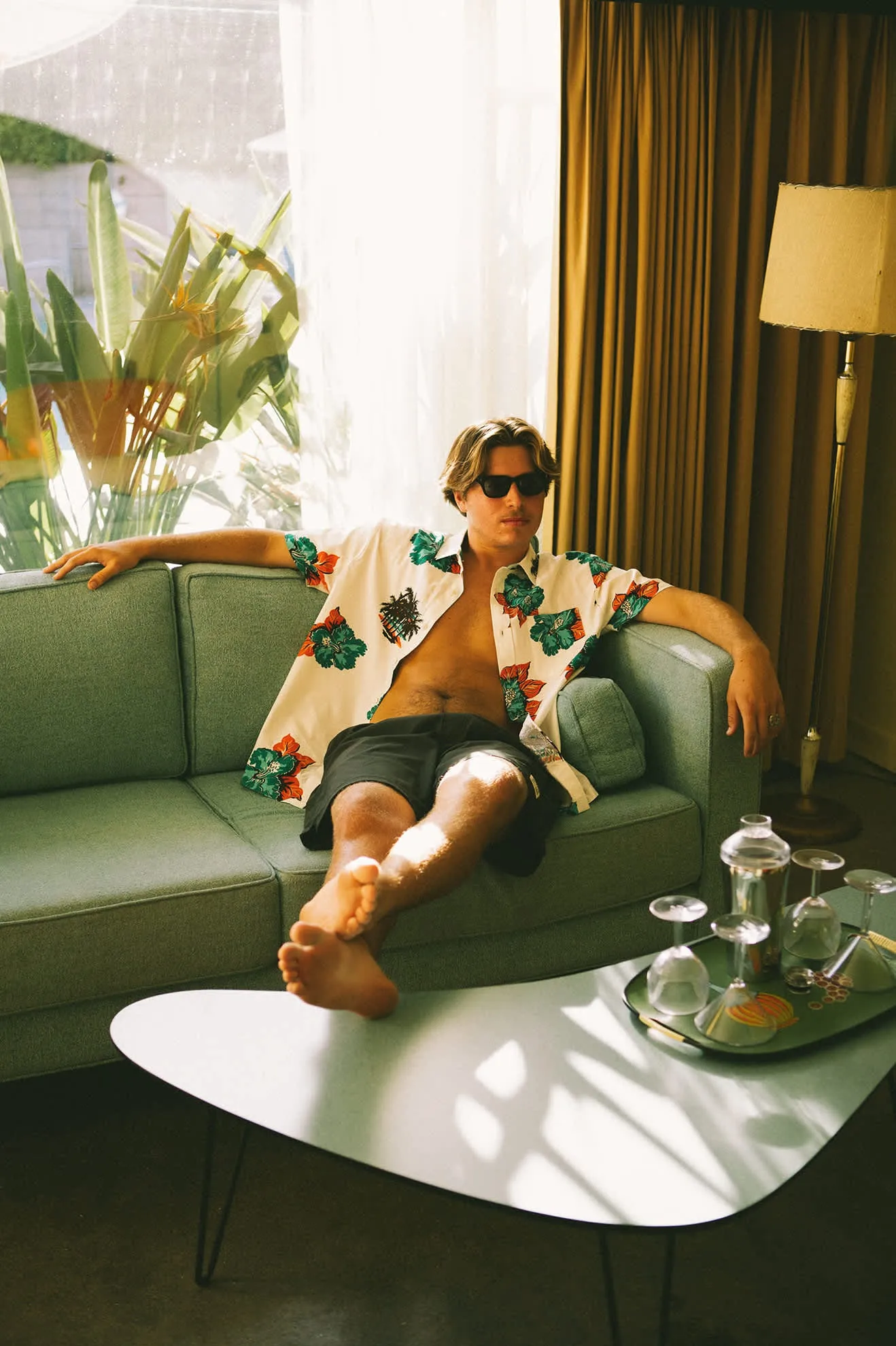 CRU Print Relaxed S/S Shirt - Off White/Aquatic Green Floral