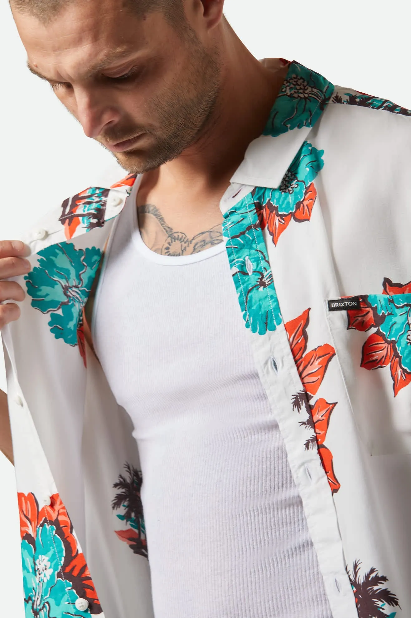 CRU Print Relaxed S/S Shirt - Off White/Aquatic Green Floral