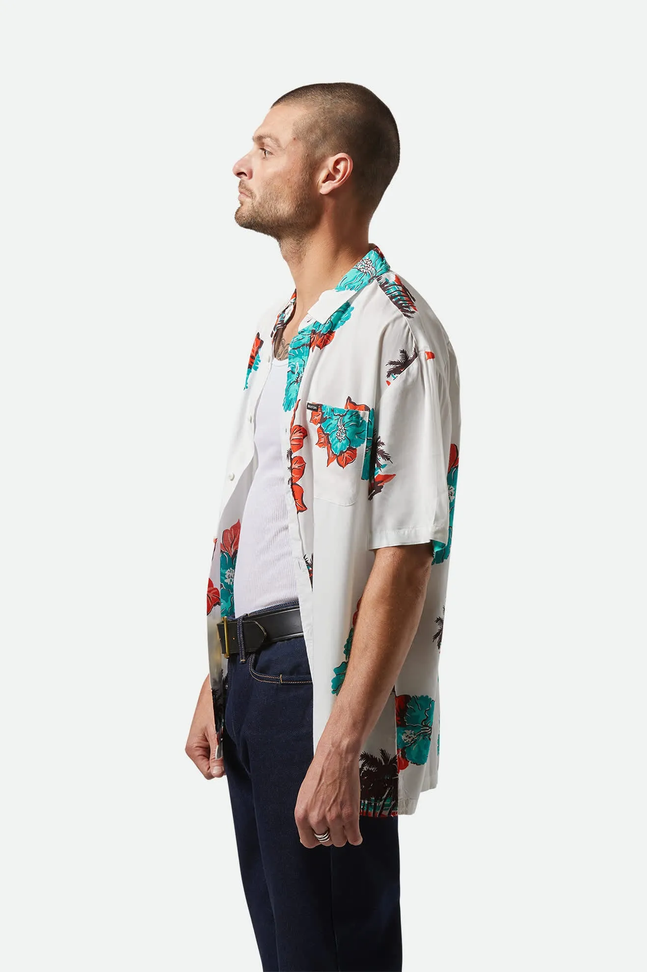 CRU Print Relaxed S/S Shirt - Off White/Aquatic Green Floral