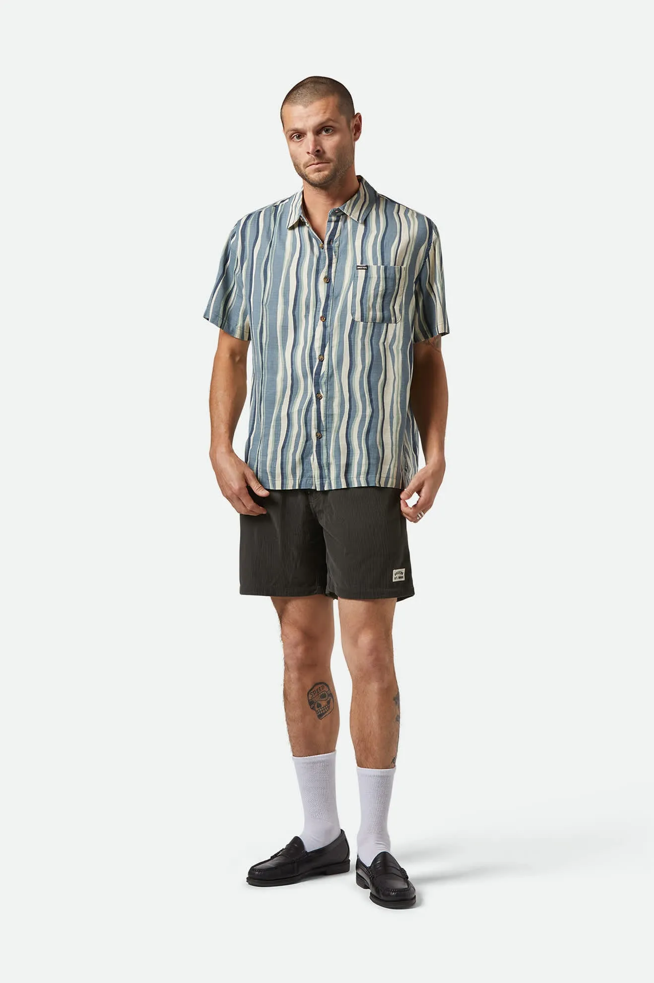 CRU Slub Relaxed S/S Shirt - Basalt Blue/Painterly Stripe