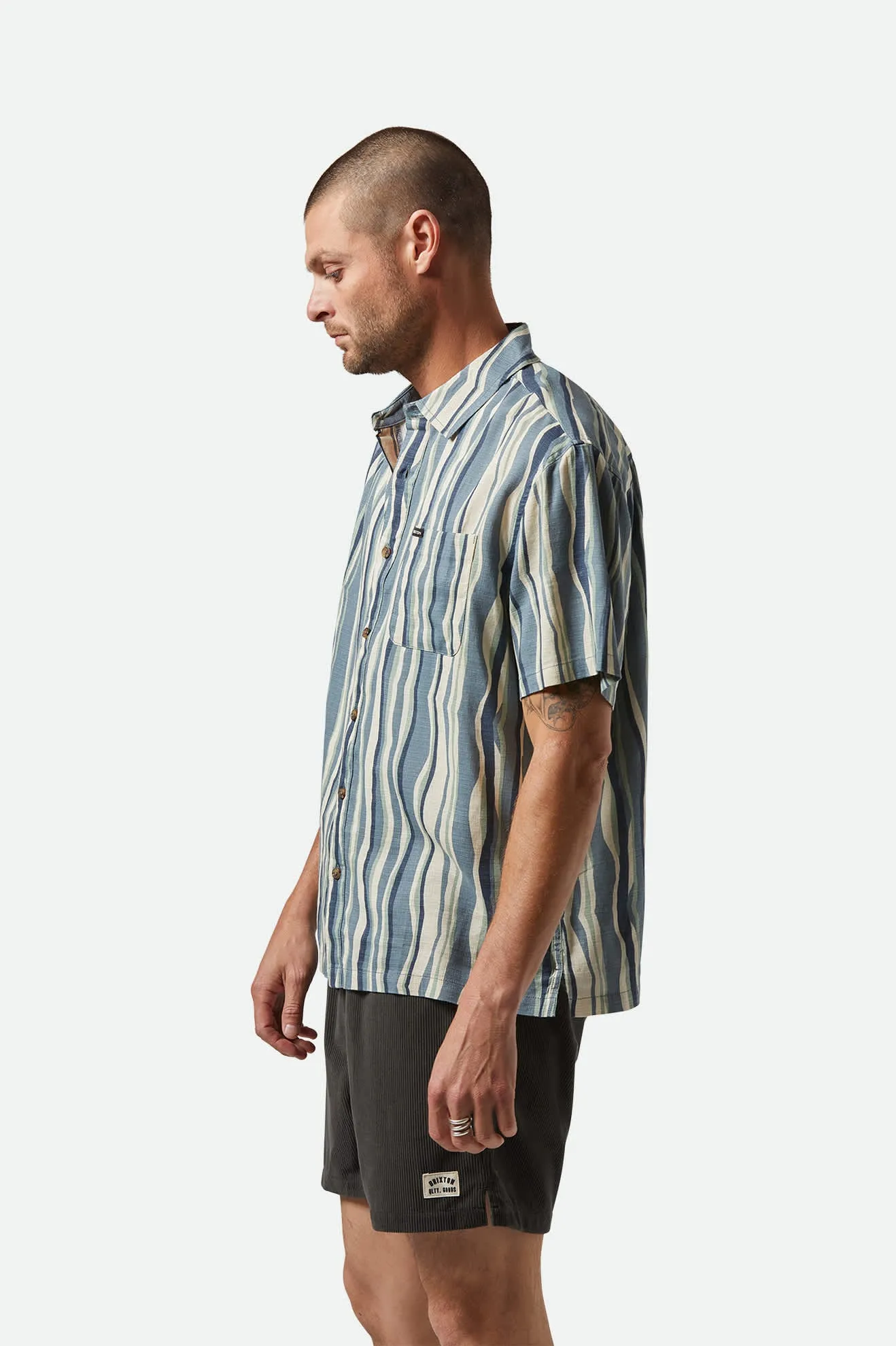CRU Slub Relaxed S/S Shirt - Basalt Blue/Painterly Stripe