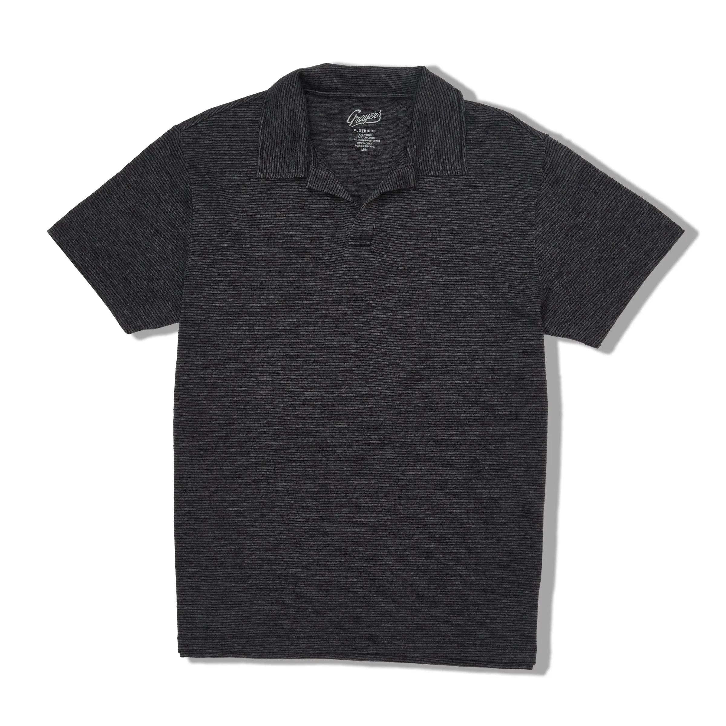 Feeder Stripe Loose Knit Johnny Collar Polo - Forged Iron