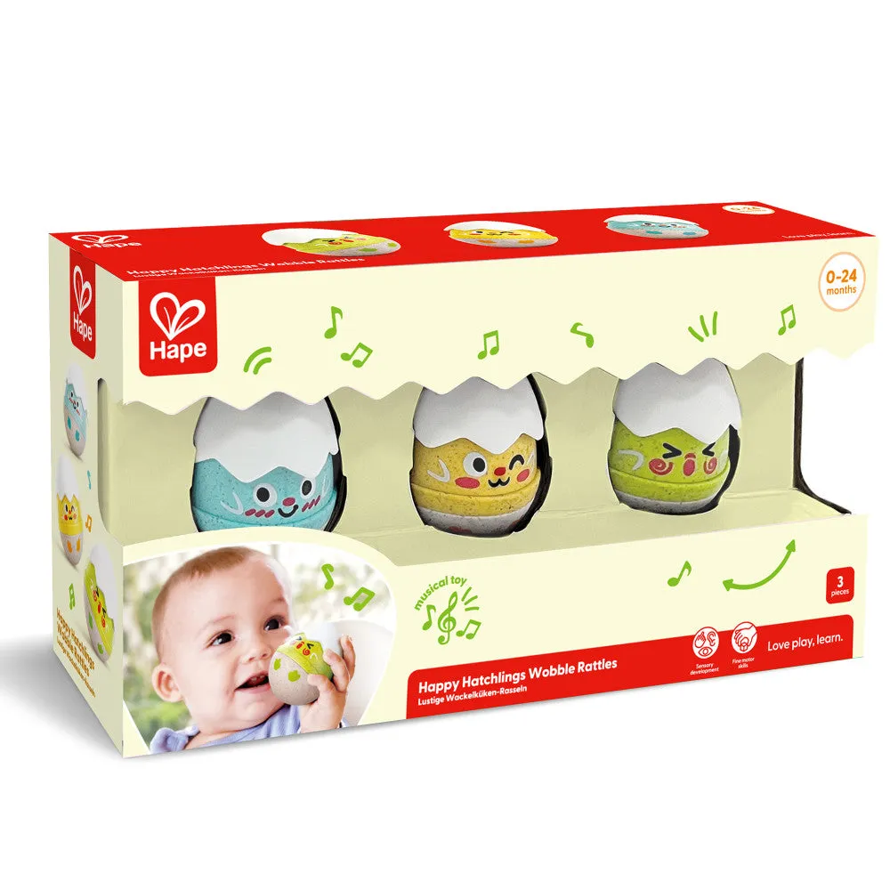 Hape Happy Hatchlings Wobble Rattles – 3pc, Emotive Eggs Edition