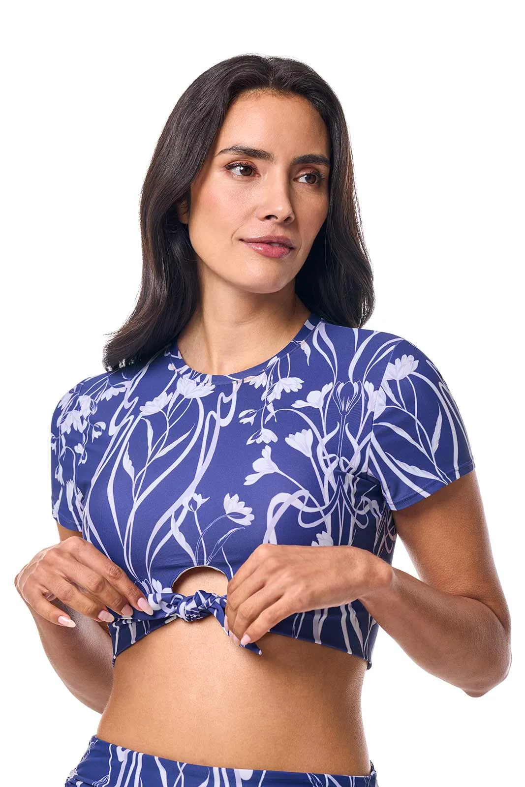 Hibiscus Island Crop Swim Tee | FUTURE DUSK Iris Dusk