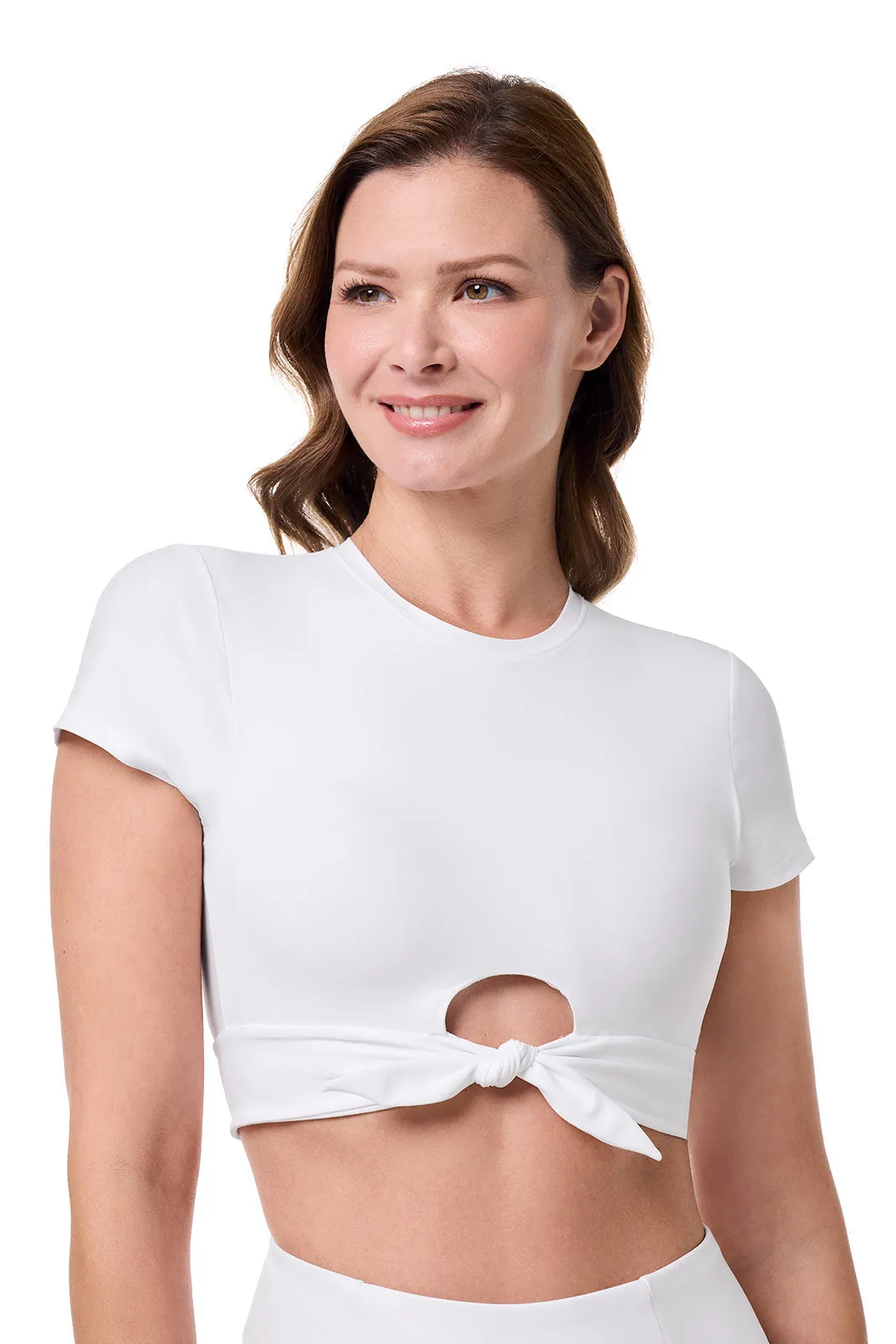 Hibiscus Island Crop Swim Tee | White