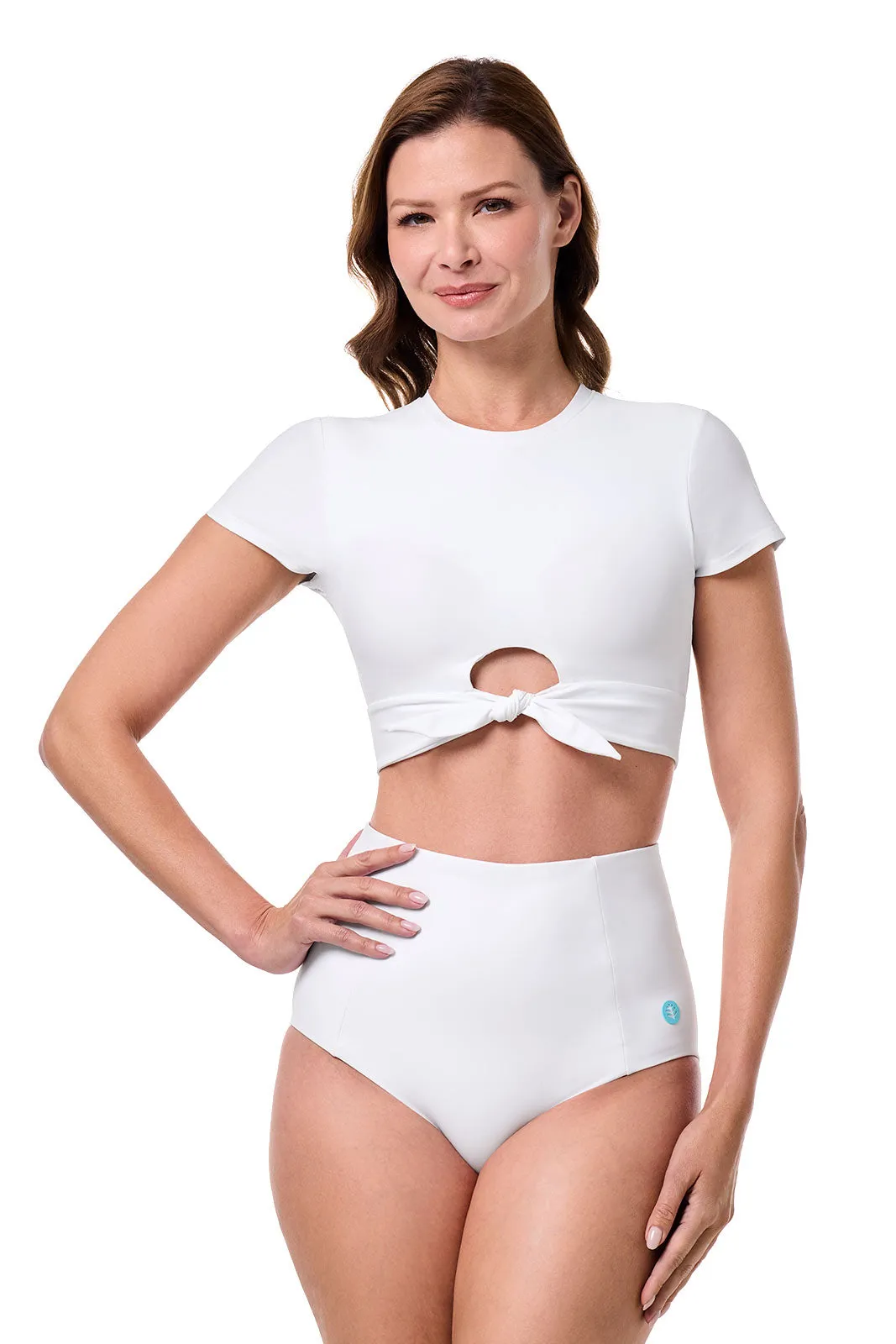 Hibiscus Island Crop Swim Tee | White