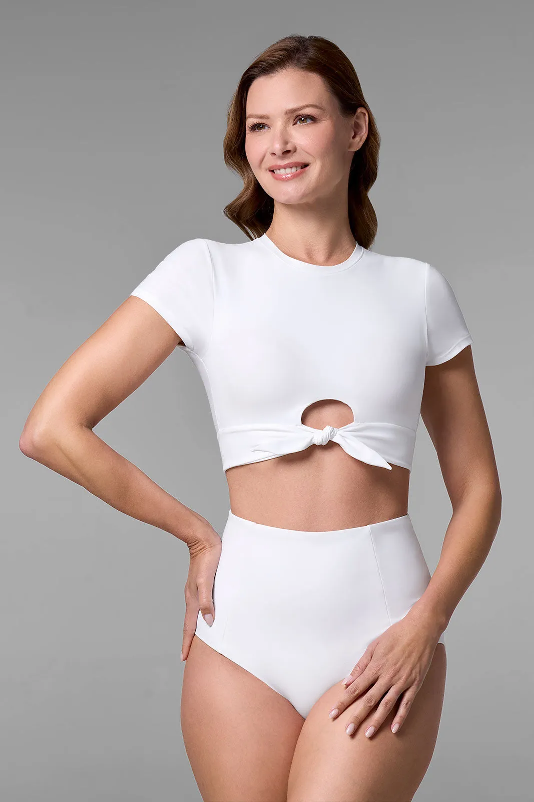 Hibiscus Island Crop Swim Tee | White