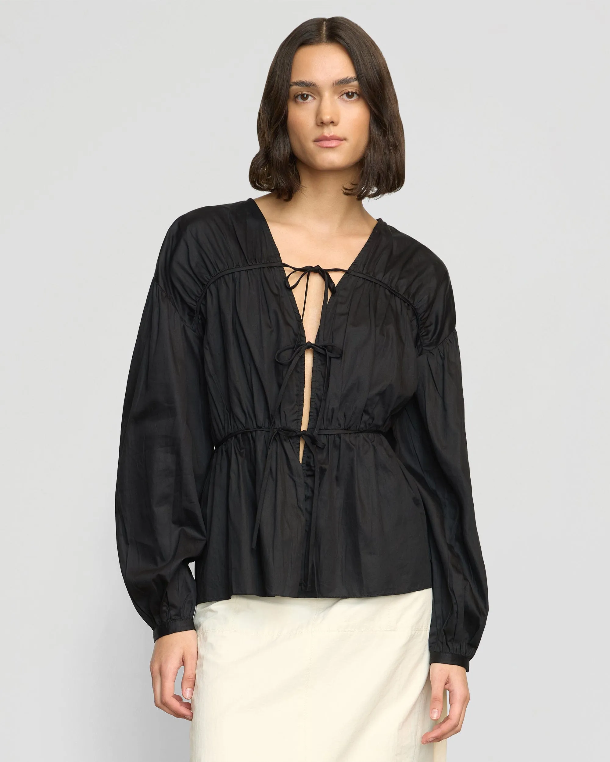 Hira Tie-Front Organic Cotton Blouse