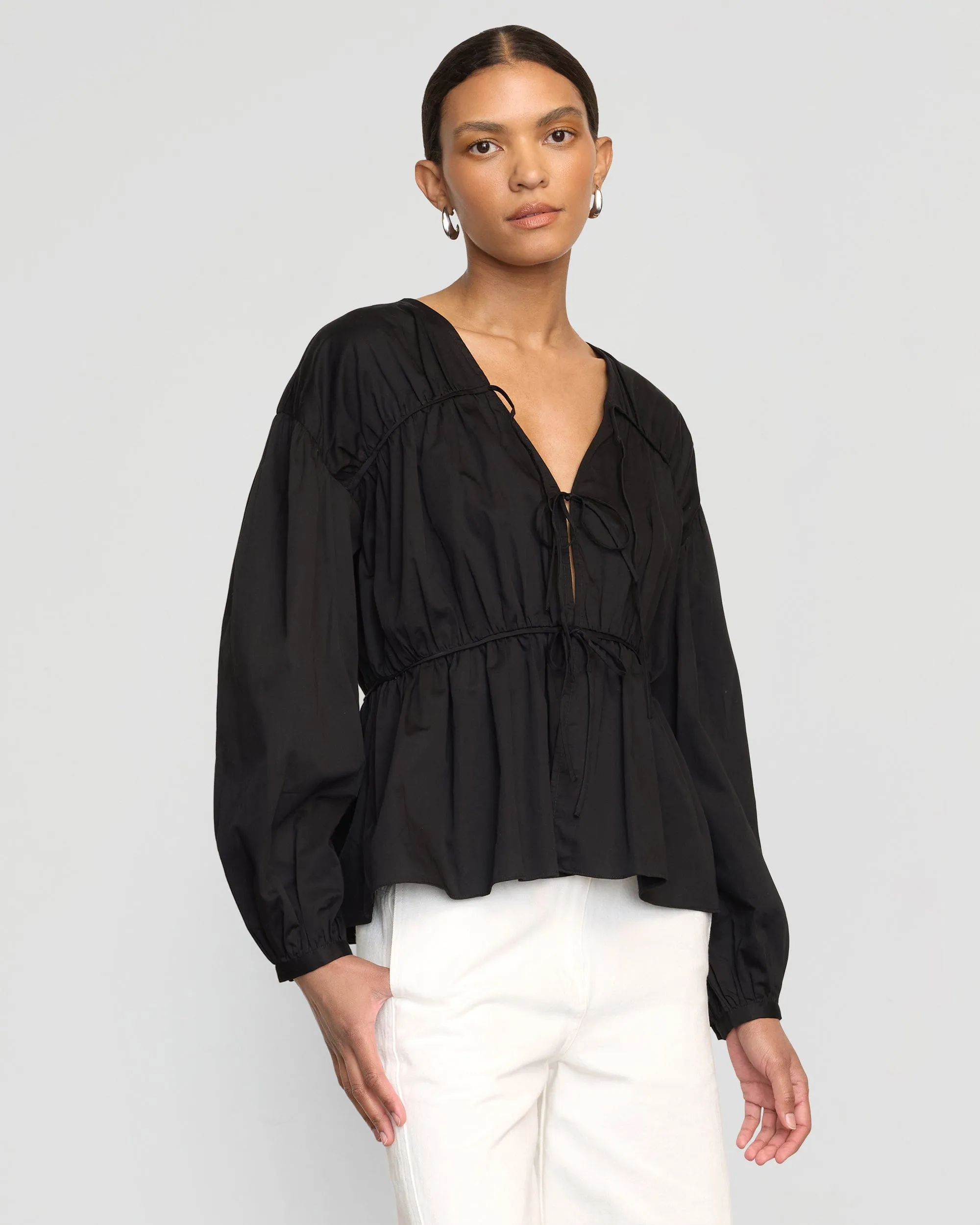 Hira Tie-Front Organic Cotton Blouse