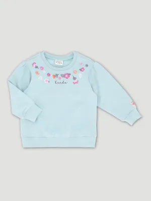 Keedo Girls Mint Logo Sweat Top with Embroidered Flower Details