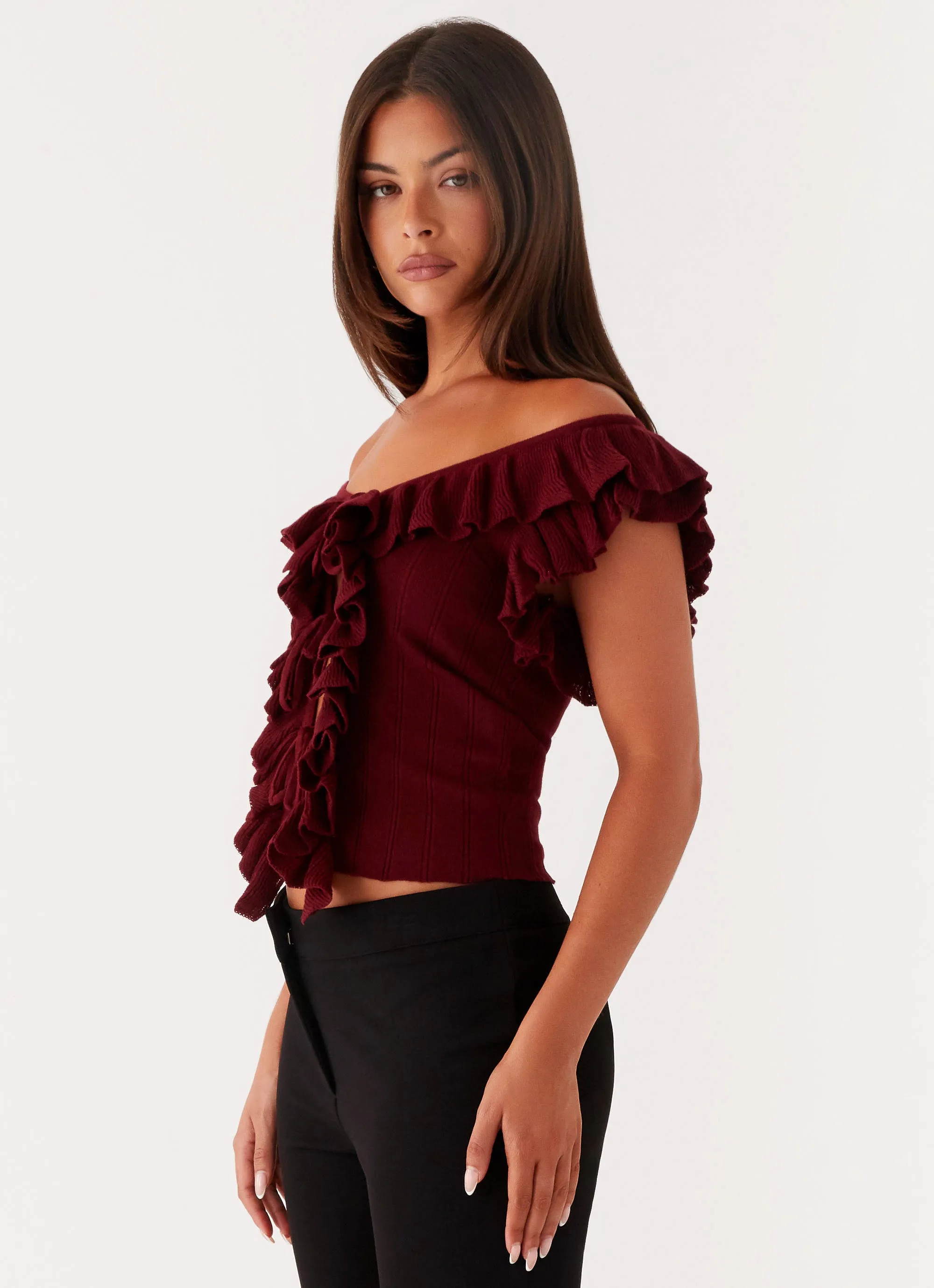 Keeta Frill Top - Burgundy
