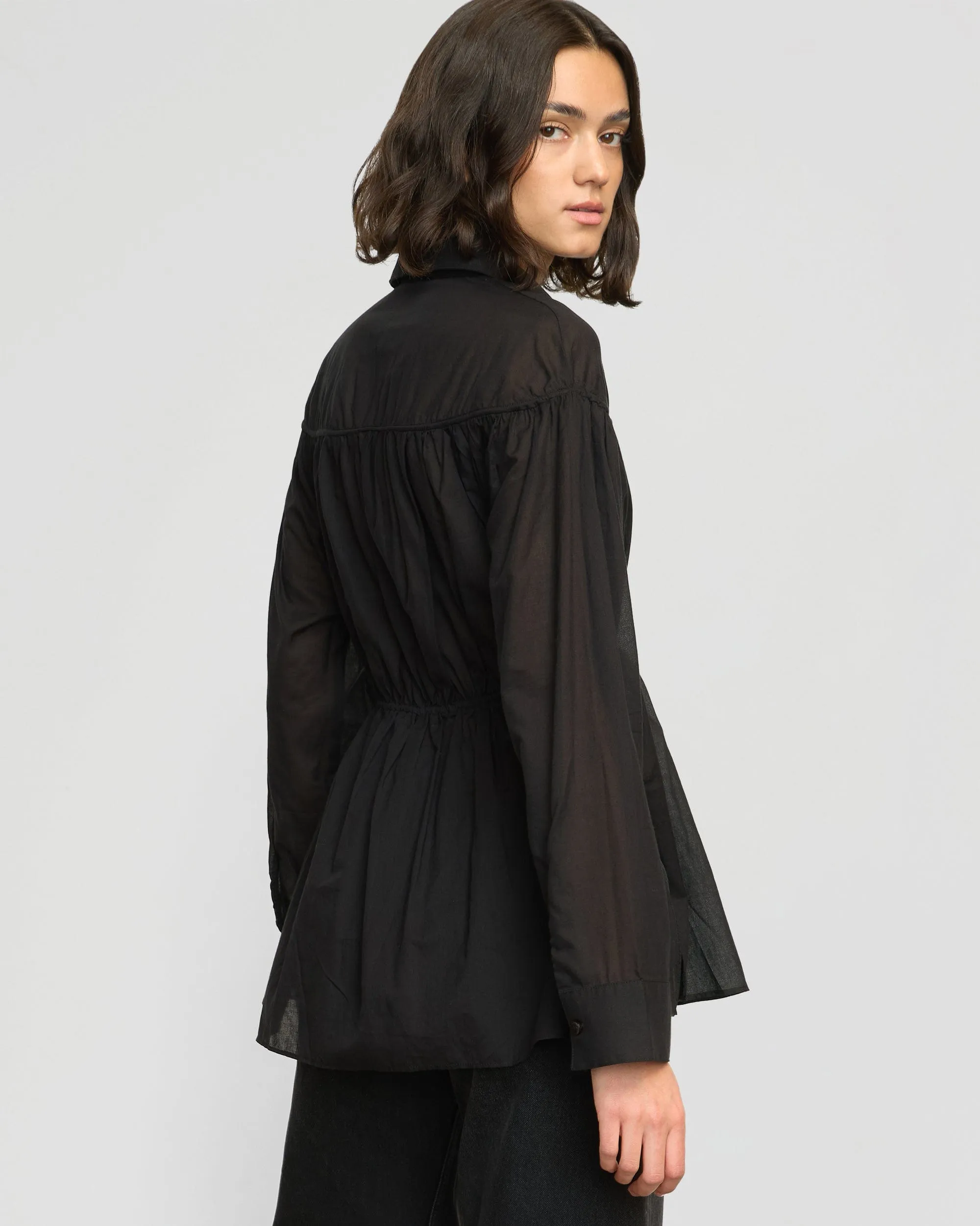 Kia Tie-Front Cotton-Silk Tunic Blouse
