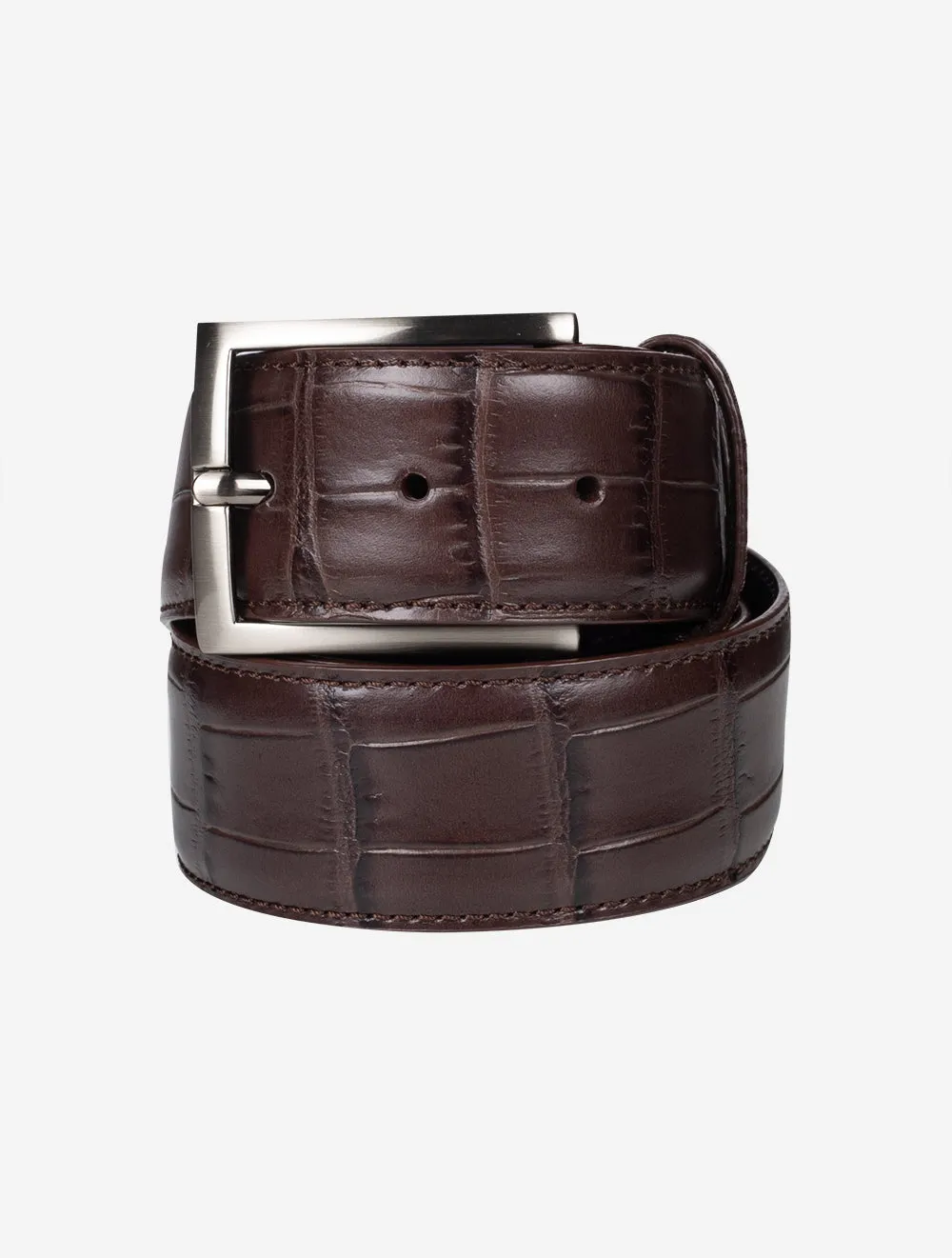 Leather Crocodile Print Belt Chocolate